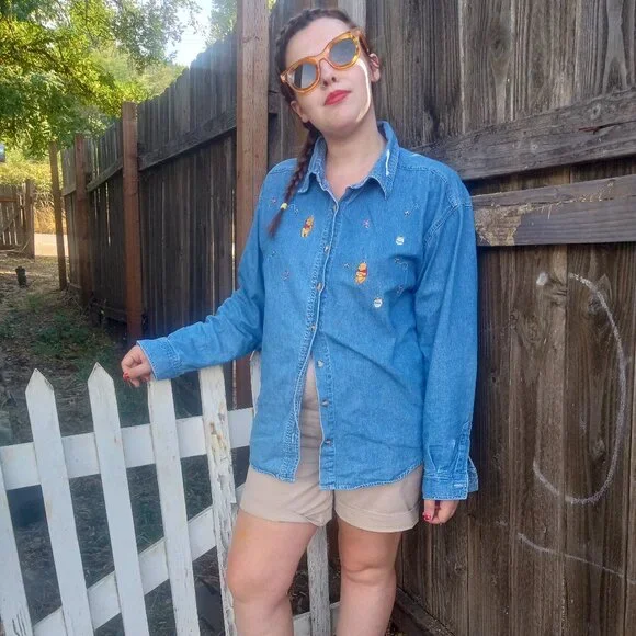 Vintage 90’s Denim Winnie The Pooh Buttondown - Picture 7 of 16